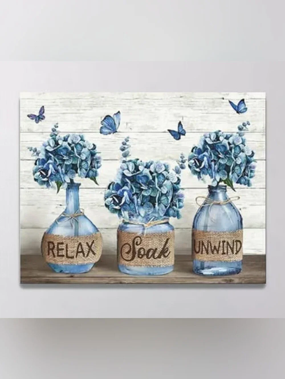 Set of 2 Blue Hydrangea Farmhouse Canvas Wall Art 12x16